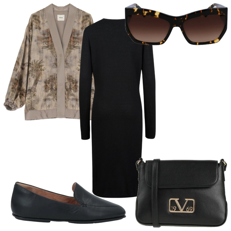 Outfit donna - Total look #2035308. Stile Trendy per Tutti i giorni. Abbinamento con borse a tracolla, mocassini, cappotti, vestiti midi/longuette, occhiali da sole.