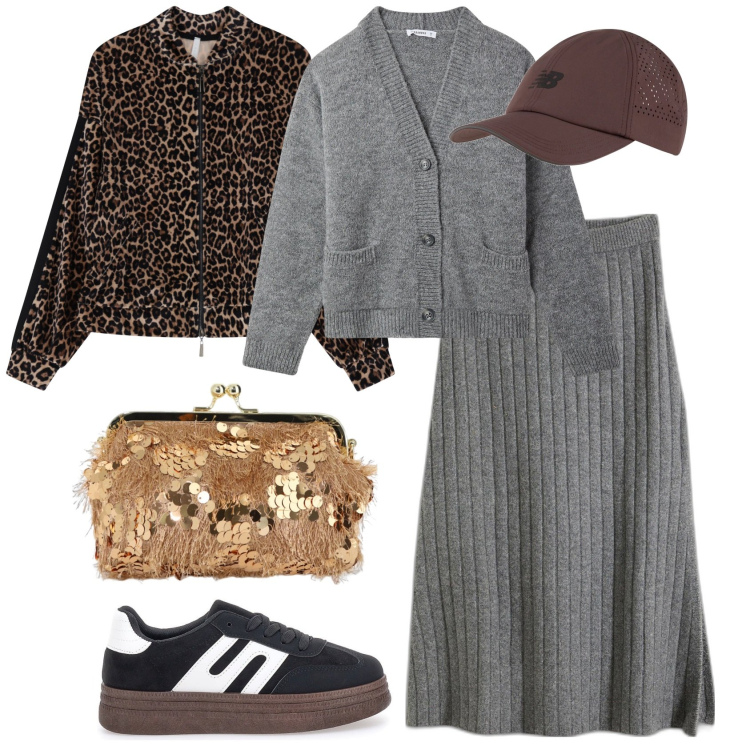 Outfit donna - Street style. Stile Glamour per Tutti i giorni. Abbinamento con gonne, cardigans, cappelli, bomber, borse a spalla, sneakers.
