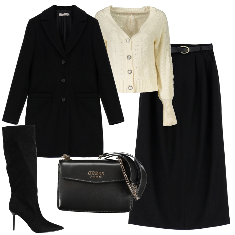 Outfit donna - City. Stile Trendy per Tutti i giorni. Abbinamento con stivali, cappotti, gonne lunghe, cardigans, borse a spalla.