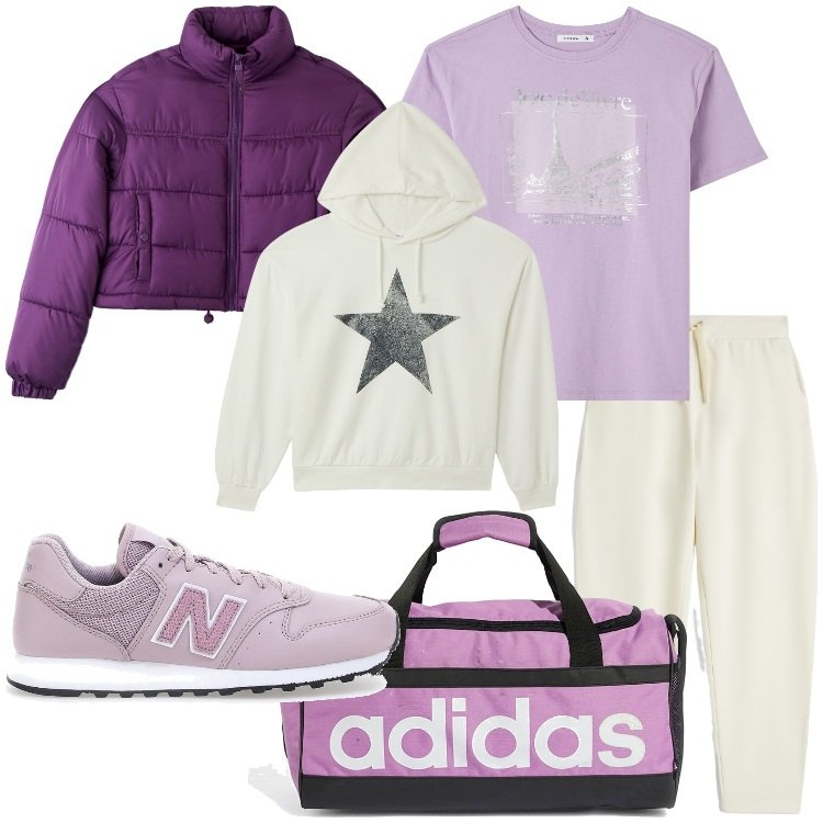 Outfit donna - Gennaio in palestra - @susystyle. Stile Casual per Sport. Abbinamento con felpe sportive, piumini, t-shirt, pantaloni sportivi, sneakers, borse sportive.