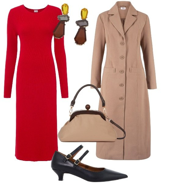 Outfit donna - Un po\' di rigore. Stile Vintage retrò per Ufficio. Abbinamento con vestiti, cappotti, décolleté, orecchini, clutch.