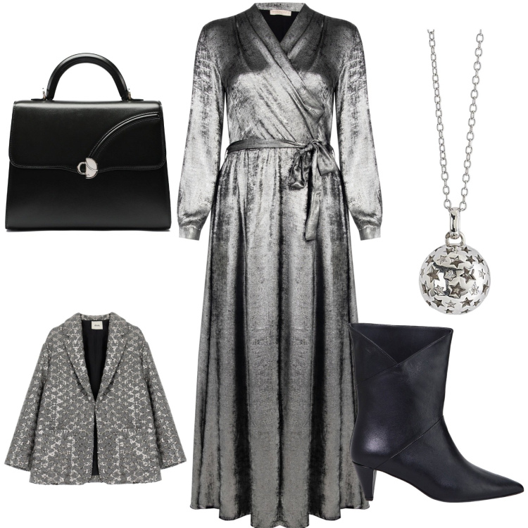 Outfit donna - Total look #2035423. Abbinamento con ciondoli, vestiti lunghi, blazer, stivaletti, borse a mano.