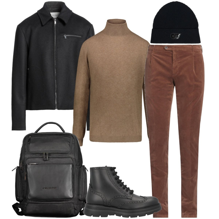 Outfit uomo - Rientro in ufficio. Stile Business/Elegante per Ufficio. Abbinamento con pantaloni, anfibi, giacche, maglieria, berretti, borse sportive.