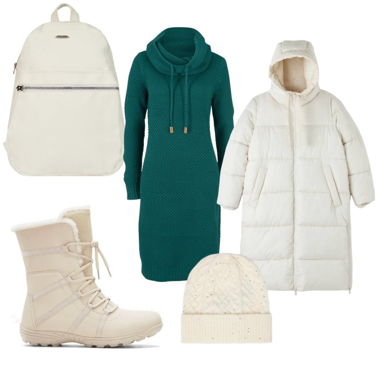 Outfit donna - Calda in saldo. Stile Basic per Tutti i giorni. Abbinamento con vestiti, stivaletti, piumini, zaini, cappelli.