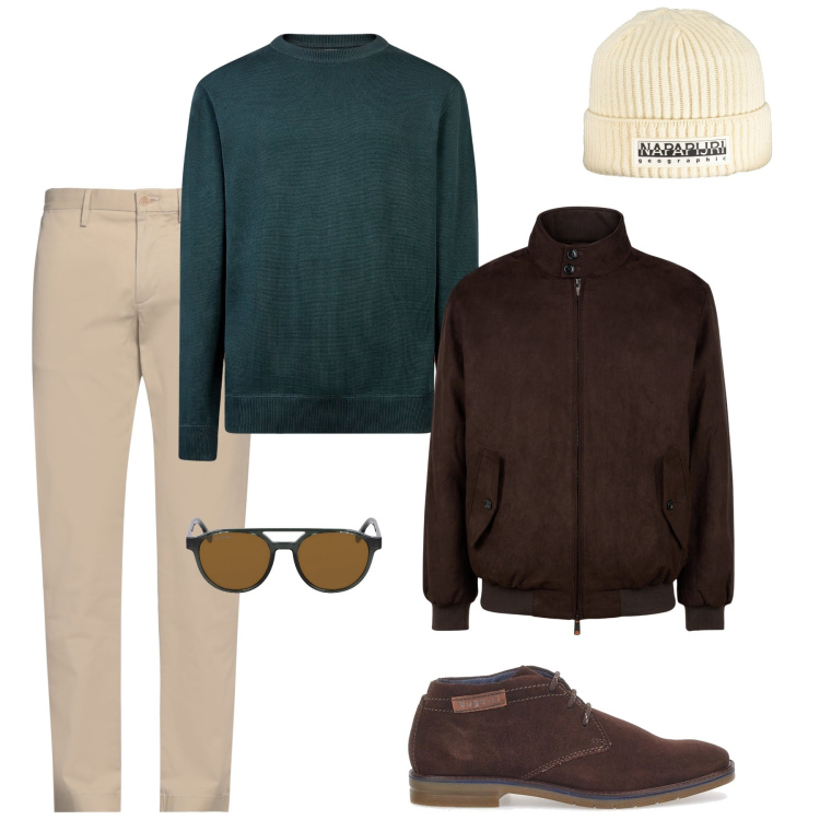 Outfit uomo - Il berretto per l inverno. Stile Casual per Ufficio. Abbinamento con pantaloni chino, scarpe stringate, maglieria, giacche, occhiali da sole, berretti.