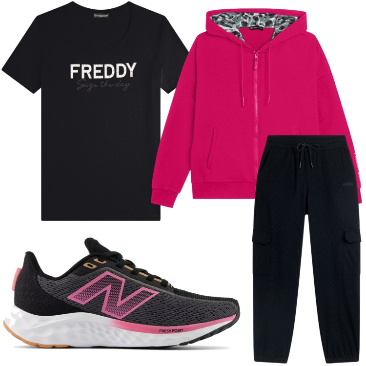 Outfit donna - Sport. Stile Sporty chic per Sport. Abbinamento con sneakers, pantaloni sportivi, t-shirt, felpe sportive.