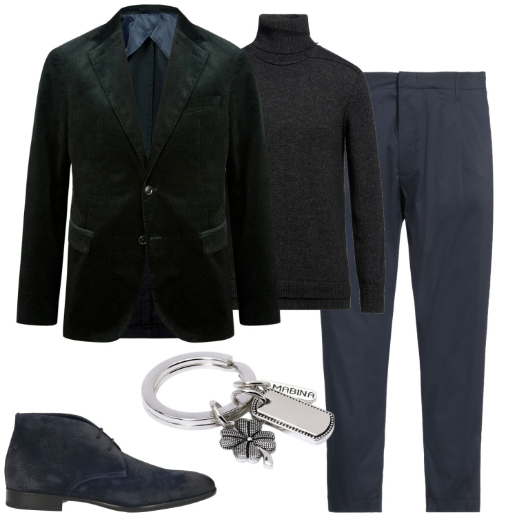 Outfit uomo - La giacca in velluto elegante. Stile Business/Elegante per Serata speciale. Abbinamento con pantaloni chino, maglieria, stivali e stivaletti, portachiavi, giacche.