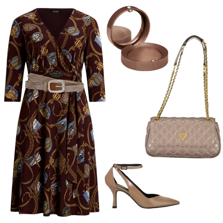 Outfit donna - Perfetta h24. Stile Bon Ton per Serata fuori. Abbinamento con ombretti, cinture, vestiti, décolleté, borse a spalla.