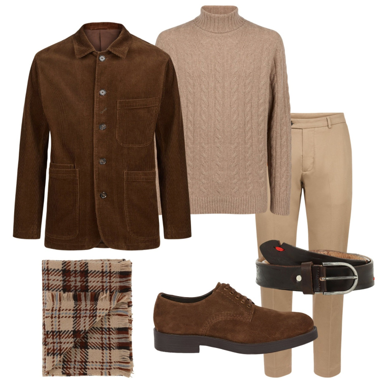 Outfit uomo - Un tocco di velluto. Stile Urban per Ufficio. Abbinamento con cinture, sciarpe, giacche, pantaloni, maglieria, scarpe stringate.