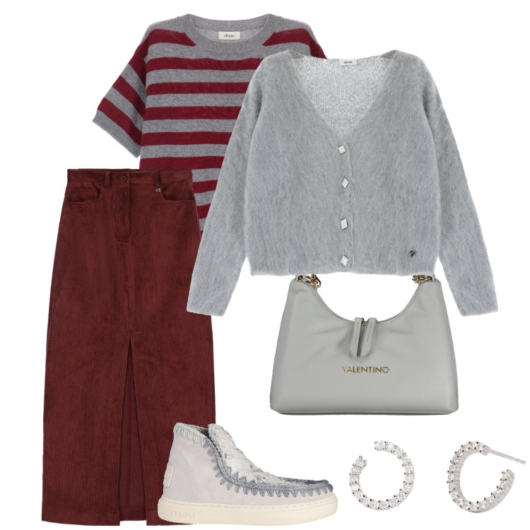 Outfit donna - Bon ton.2. Stile Bon Ton per Tutti i giorni. Abbinamento con stivaletti, orecchini, cardigans, gonne lunghe, maglieria, borse a spalla.