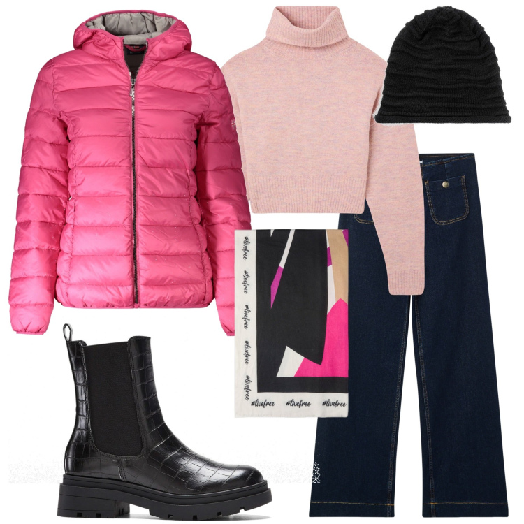Outfit donna - Colori accesi. Stile Casual per Scuola/Università. Abbinamento con berretti, stivaletti chelsea, jeans, maglieria, blazer, sciarpe.