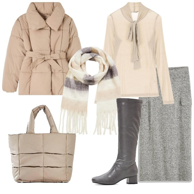 Outfit donna - Una sciarpa e via - @nike75. Stile Basic per Tutti i giorni. Abbinamento con borse a mano, gonne, stivali, sciarpe, piumini, maglieria.