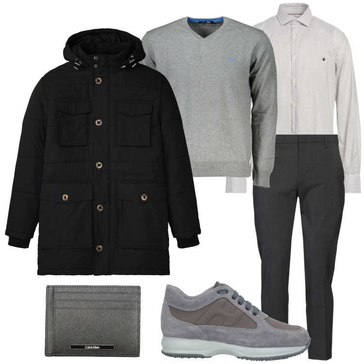 Outfit uomo - Total look #2035729. Stile Casual per Tutti i giorni. Abbinamento con parka, camicie, sneakers, pantaloni, maglieria, portafogli.