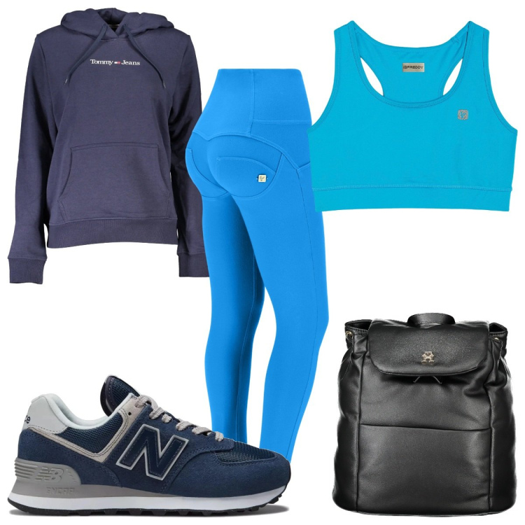 Outfit donna - Gennaio in palestra: reggiseno sportivo. Stile Trendy per Sport. Abbinamento con sneakers, pantaloni skinny, reggiseni, zaini, felpe con cappuccio.