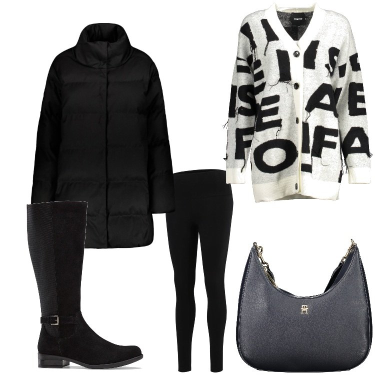 Outfit donna - Every day. Stile Basic per Tutti i giorni. Abbinamento con stivali, leggings, cappotti, cardigans, borse a tracolla.