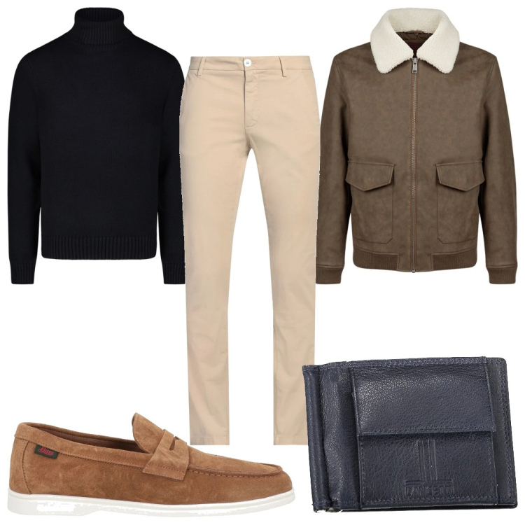 Outfit uomo - Ritorno in ufficio casual chic. Stile Casual per Ufficio. Abbinamento con pantaloni chino, scarpe stringate, giacche, maglieria, portafogli.