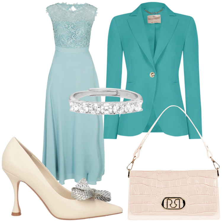 Outfit donna - Total look #2035909. Stile Chic per Cerimonia. Abbinamento con vestiti lunghi, décolleté, anelli, borse a tracolla, blazer.