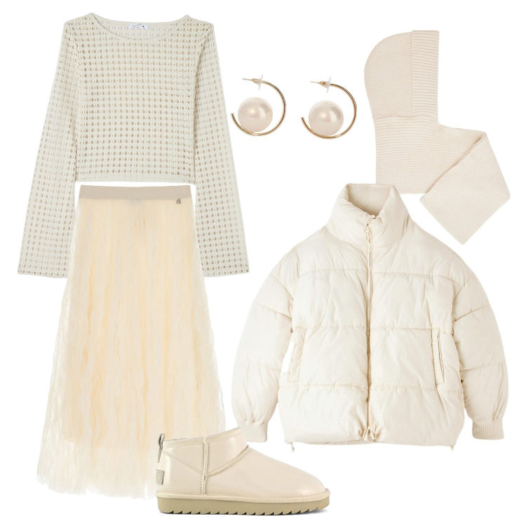 Outfit donna - Molto carino. Stile Glamour per Tutti i giorni. Abbinamento con cappelli, maglieria, piumini, gonne lunghe, orecchini, stivali.