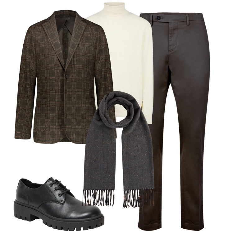 Outfit uomo - Total look #2036175. Stile Trendy per Tutti i giorni. Abbinamento con scarpe stringate, giacche, maglieria, sciarpe, pantaloni chino.