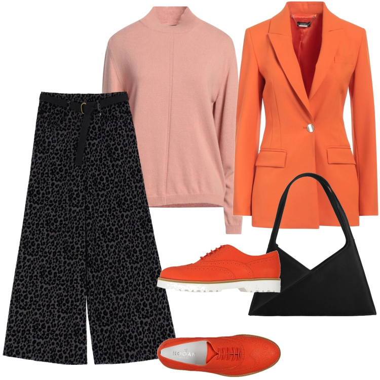 Outfit donna - Total look #2036178. Stile Urban per Tutti i giorni. Abbinamento con blazer, scarpe stringate, maglieria, borse a mano, pantaloni a palazzo.