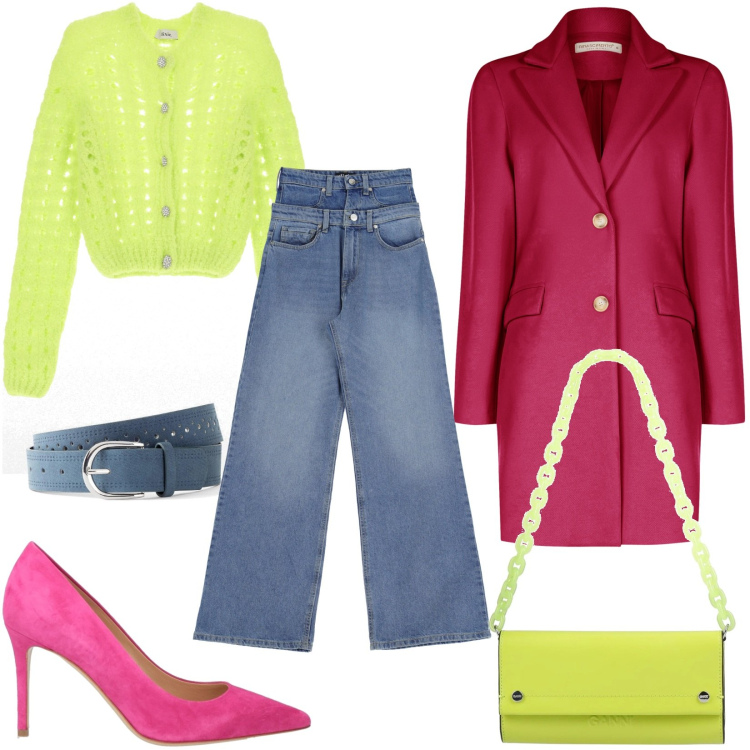 Outfit donna - Total look #2036185. Stile Urban per Tutti i giorni. Abbinamento con cinture, décolleté, borse a mano, cappotti, jeans, cardigans.