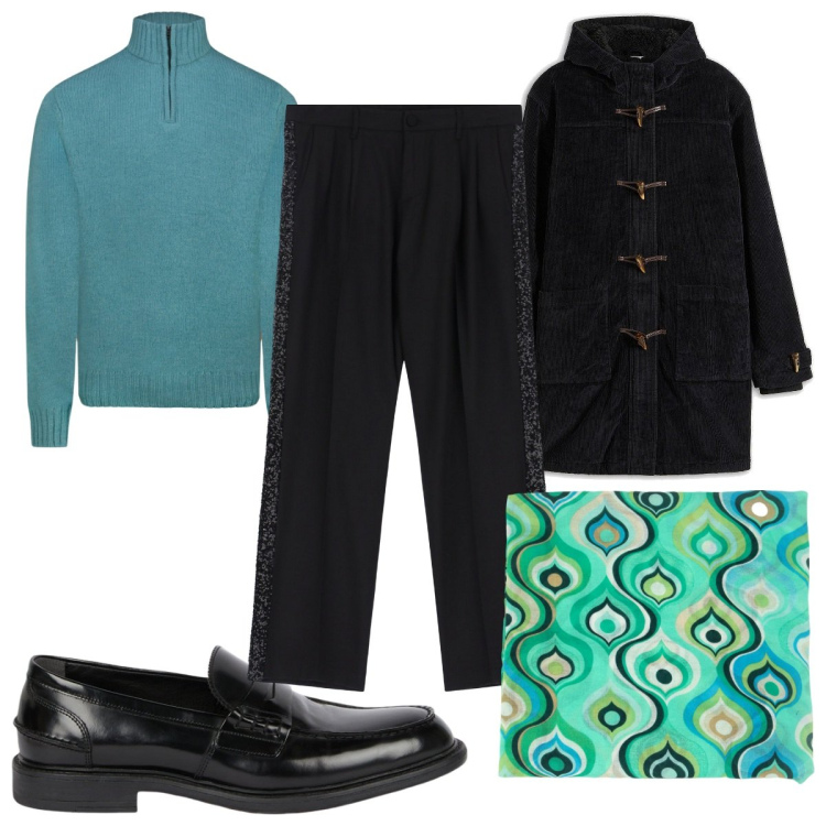 Outfit uomo - Total look #2036216. Stile Trendy per Tutti i giorni. Abbinamento con montgomery, sciarpe, pantaloni, maglieria, scarpe stringate.