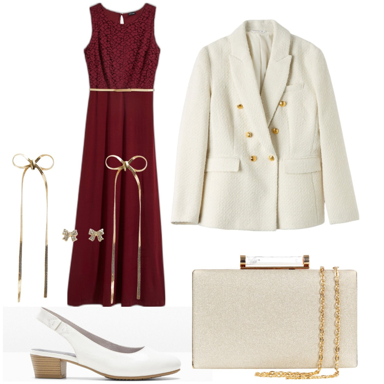Outfit donna - Total look #2036318. Stile Glamour per Cerimonia. Abbinamento con vestiti lunghi, décolleté, blazer, orecchini, clutch.