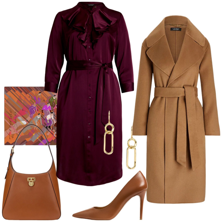 Outfit donna - Total look #2036355. Stile Chic per Serata fuori. look ideale per Tall. Abbinamento con borse a spalla, décolleté, cappotti, vestiti, orecchini, foulard.