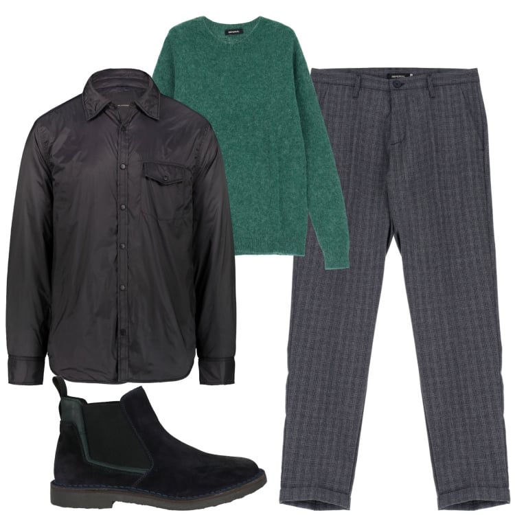 Outfit uomo - City. Stile Urban per Tutti i giorni. Abbinamento con stivali e stivaletti, maglieria, pantaloni, giacche.