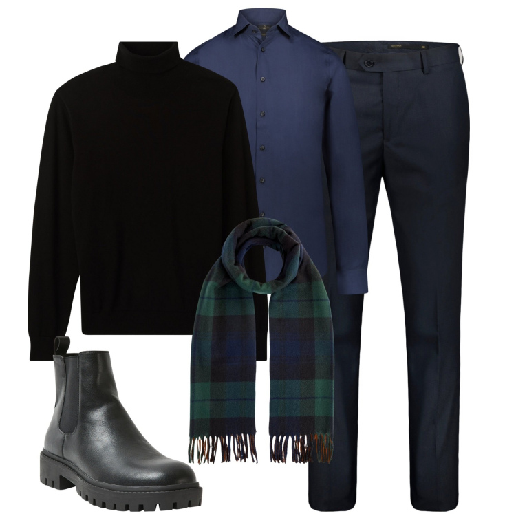 Outfit uomo - City. Stile Urban per Tutti i giorni. Abbinamento con maglieria, stivali e stivaletti, camicie, pantaloni, sciarpe.