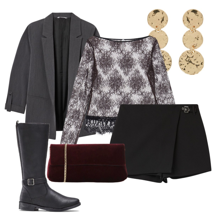 Outfit donna - La maglia in pizzo. Stile Preppy per Serata fuori. Abbinamento con stivali, minigonne, blazer, top, pochette, orecchini.