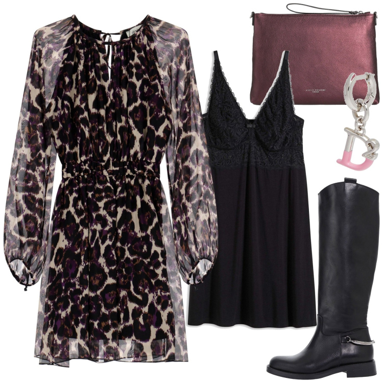 Outfit donna - Total look #2036431. Stile Minimal per Serata fuori. Abbinamento con borse a mano, orecchini, sottovesti, stivali, vestiti corti.