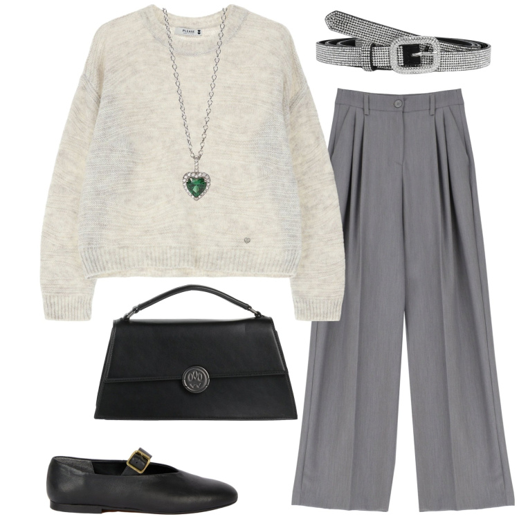 Outfit donna - Total look #2036435. Stile Minimal per Tutti i giorni. Abbinamento con borse a mano, cinture, ciondoli, pullovers, pantaloni, ballerine.