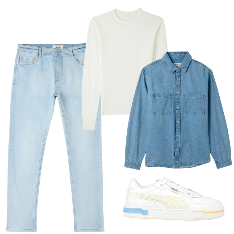 Outfit uomo - Azzurro come il cielo. Stile Casual per Tutti i giorni. Abbinamento con sneakers, jeans skinny, maglieria, camicie.