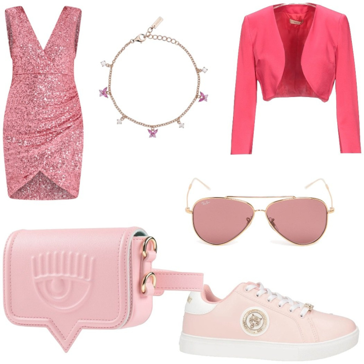Outfit donna - Compleanno. Stile Sexy per Cerimonia. Abbinamento con blazer, sneakers, marsupi, braccialetti, vestiti a tubino, occhiali da sole.