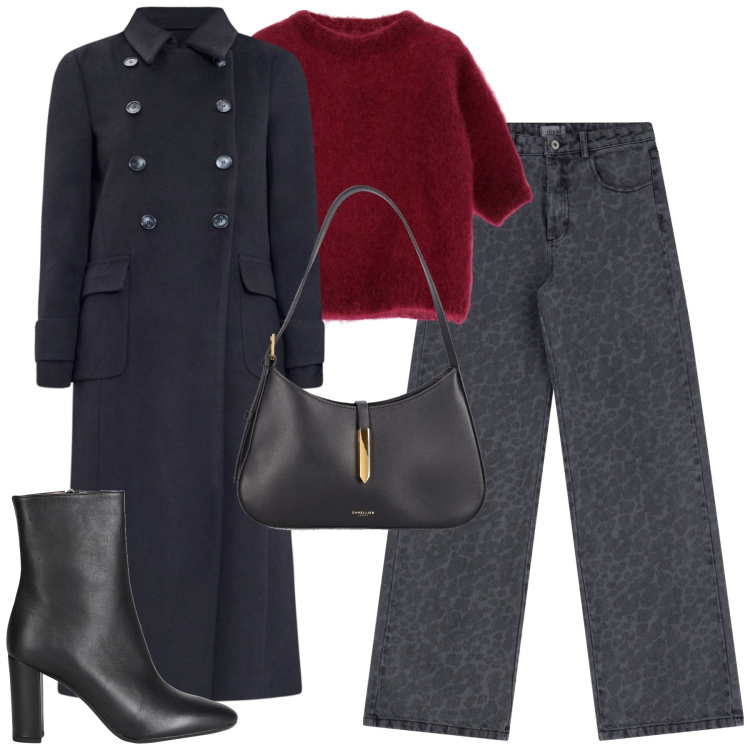 Outfit donna - Total look #2036662. Stile Urban per Tutti i giorni. Abbinamento con stivaletti, cappotti, jeans, maglieria, borse a spalla.