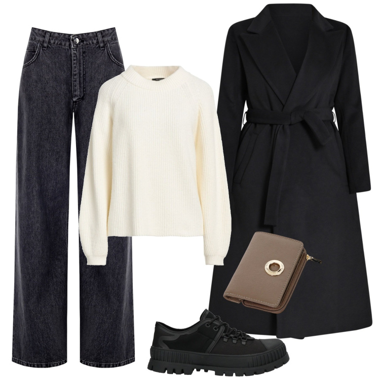 Outfit donna - Total look #2036673. Stile Urban per Tutti i giorni. Abbinamento con pullovers, sneakers, jeans, cappotti, portafogli.