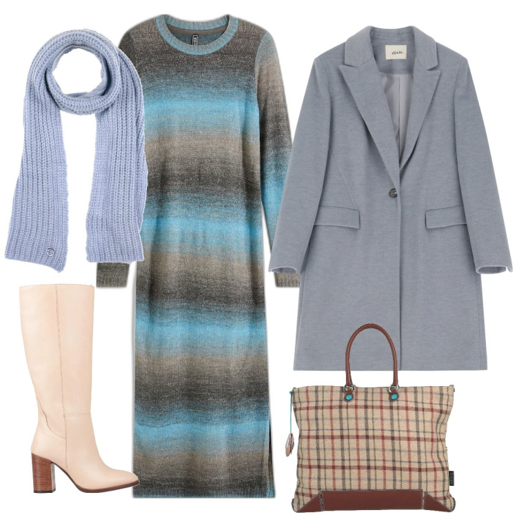 Outfit donna - Tempo libero. Stile Boho per Tutti i giorni. Abbinamento con vestiti, borse a mano, stivali, sciarpe, cappotti.
