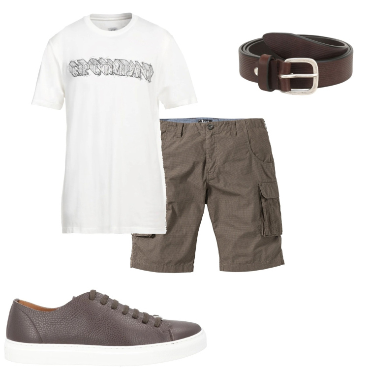 Outfit uomo - Bermuda e maglietta. Stile Casual per Tutti i giorni. Abbinamento con bermuda, sneakers, t-shirt, cinture.