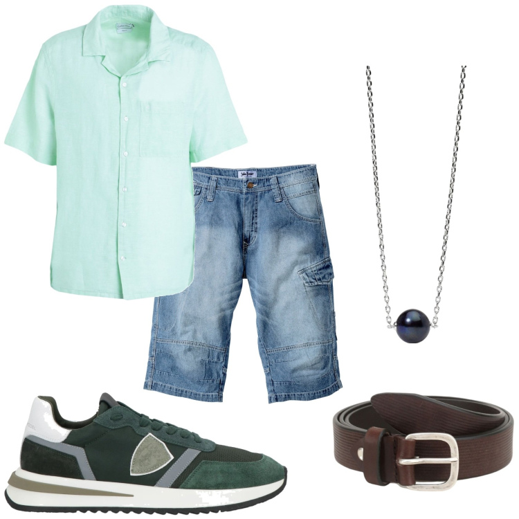 Outfit uomo - Camicia e bermuda. Stile Casual per Tutti i giorni. Abbinamento con bermuda, sneakers, camicie a manica corta, collane, cinture.