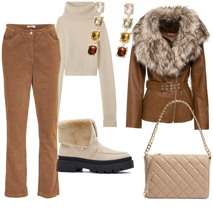 Outfit donna - Total look #2036731. Stile Casual per Tutti i giorni. Abbinamento con pantaloni, blazer, stivaletti, maglieria, borse a tracolla, orecchini.
