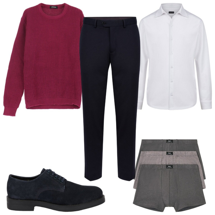 Outfit uomo - Total look #2036747. Stile Casual per Tutti i giorni. Abbinamento con boxer, maglieria, pantaloni, scarpe stringate, polo.