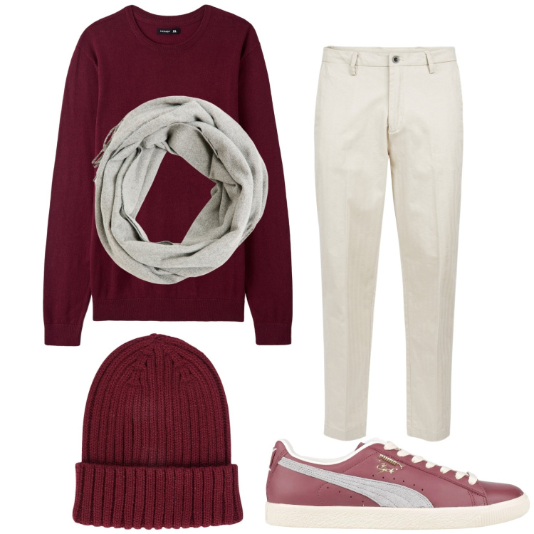 Outfit uomo - Total look #2036827. Stile Trendy per Tutti i giorni. Abbinamento con sneakers, sciarpe, maglieria, pantaloni, berretti.