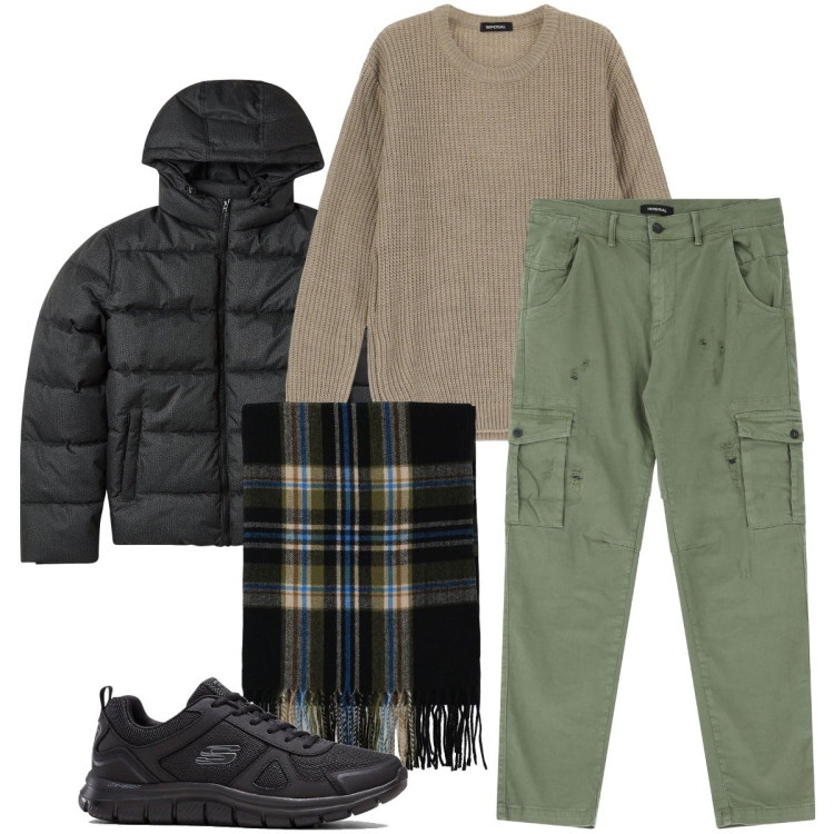 Outfit uomo - I cargo verdi. Stile Casual per Tutti i giorni. Abbinamento con sneakers, giacche, pantaloni chino, sciarpe, maglieria.