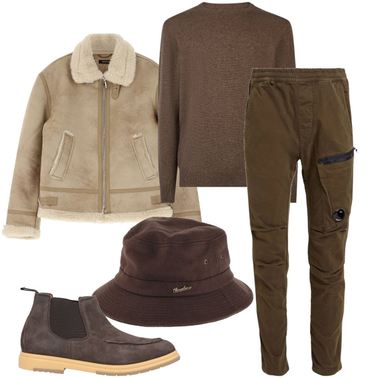 Outfit uomo - Domenica trendy. Stile Trendy per Tutti i giorni. Abbinamento con pantaloni cargo, stivali e stivaletti, cappelli, giacche, maglieria.