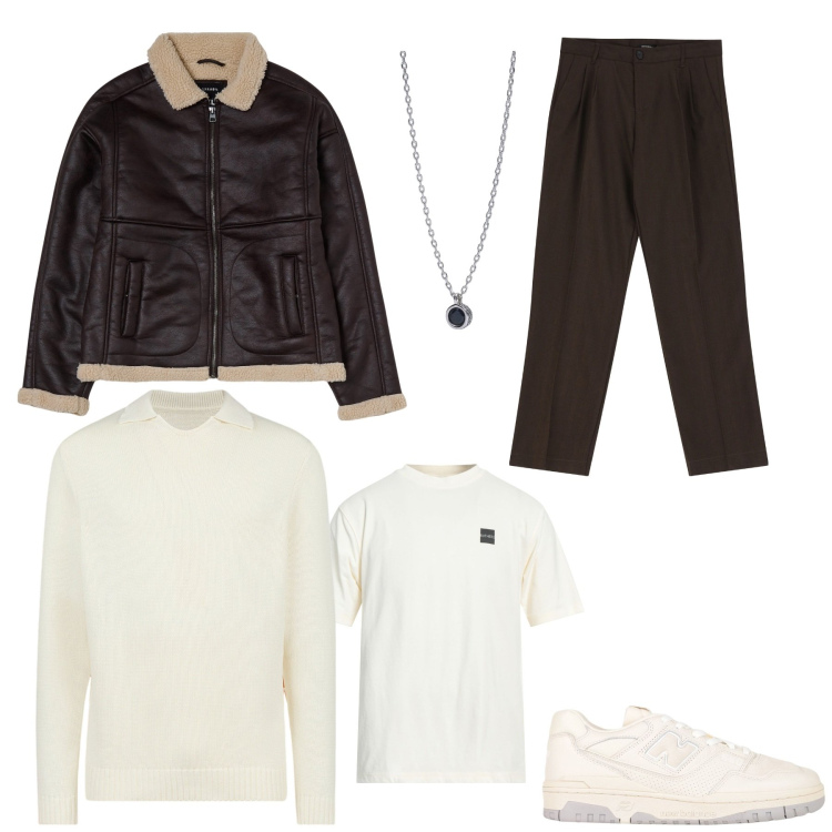 Outfit uomo - Outfit, chiaro. Stile Casual per Serata speciale. Abbinamento con sneakers, t-shirt, giacche, collane, pantaloni, maglieria.