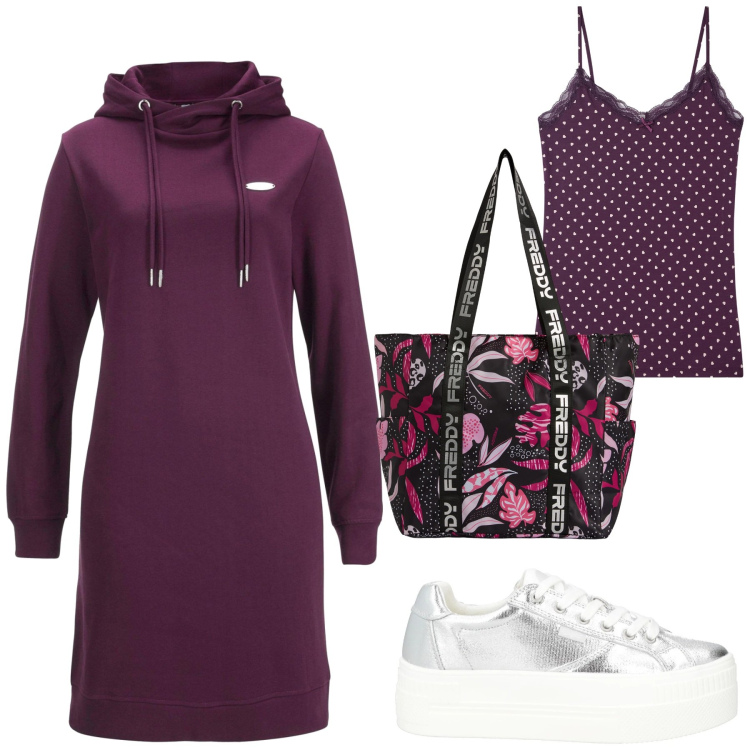 Outfit donna - Total look #2036890. Stile Casual per Tutti i giorni. Abbinamento con vestiti, sneakers, magliette intime, shopping bag.