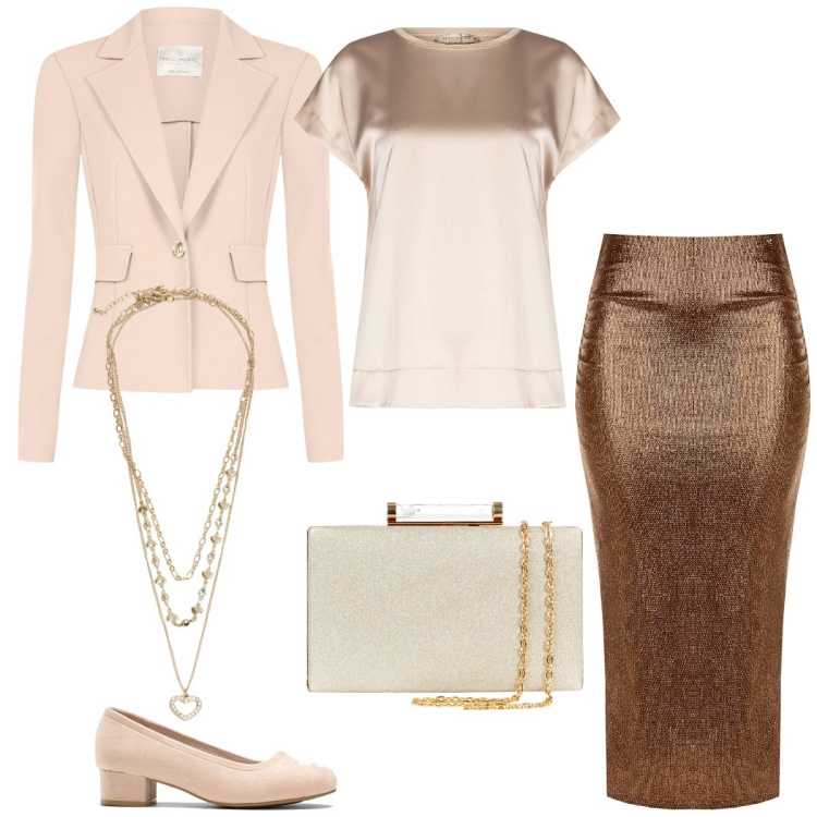 Outfit donna - Cerimonia informale 2. Stile Chic per Cerimonia. Abbinamento con décolleté, collane, vestiti a tubino, blazer, bluse, clutch.