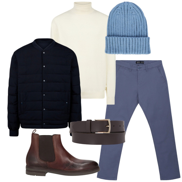 Outfit uomo - Il berretto per l\'inverno. Stile Casual per Tutti i giorni. Abbinamento con stivali e stivaletti, pantaloni chino, cinture, berretti, piumini, maglieria.