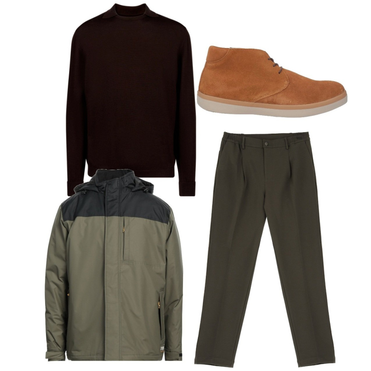 Outfit uomo - Giornata minimal. Stile Casual per Tutti i giorni. Abbinamento con piumini, stivali e stivaletti, pantaloni, maglieria.